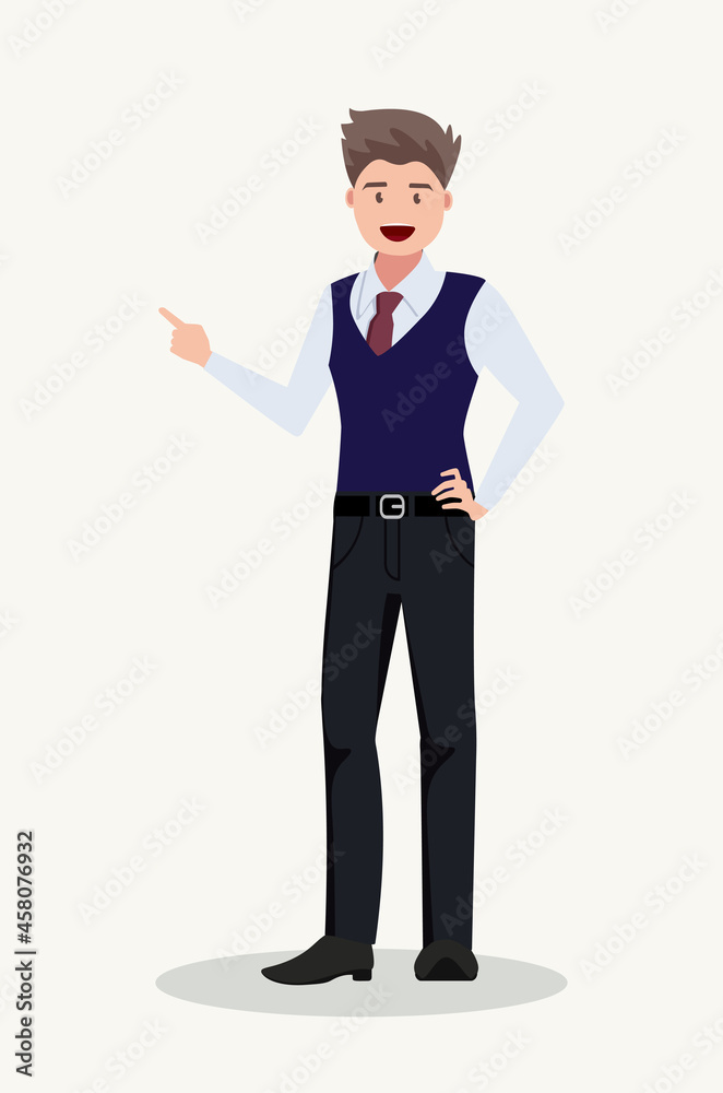 Surprised man points to something. Element for an incredible and shocking news or suggestion. Vector illustration. Surprised man points to something. Element for an incredible and shocking news or suggestion. Vector illustration.