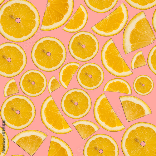 Fresh and juicy lemon slices on seamless background