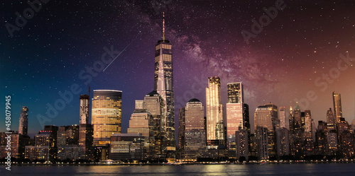Photography New York City Sky line at night under the stars