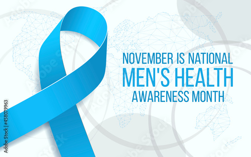 National Men's health awareness month concept. Banner template with blue ribbon awareness and text. Vector illustration.. photo