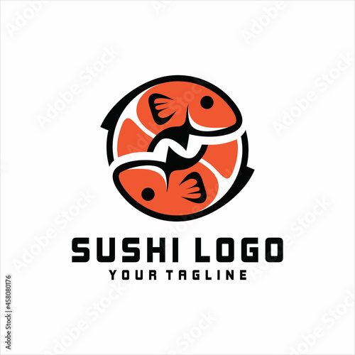 Vector sushi logo, Japanese sushi logo for concept design with fish salmon shape. Asian food