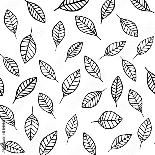 Seamless doodle leaves pattern. Doodled decorative Plant Elements
