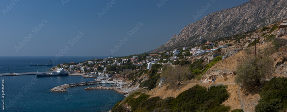 Panoramic view to the port of Agios Kirikos, Ikaria, Greece