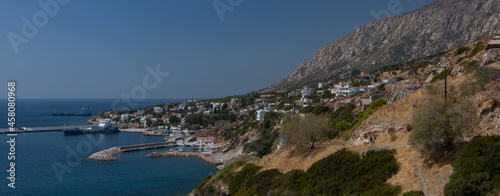 Panoramic view to the port of Agios Kirikos, Ikaria, Greece