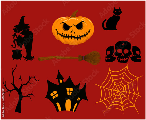 Abstract Objects Happy Halloween Holiday Vector Trick Or Treat with Cat and Cat Housse