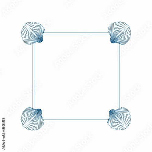 Doodle square frame with shell. Vector vintage illustration.