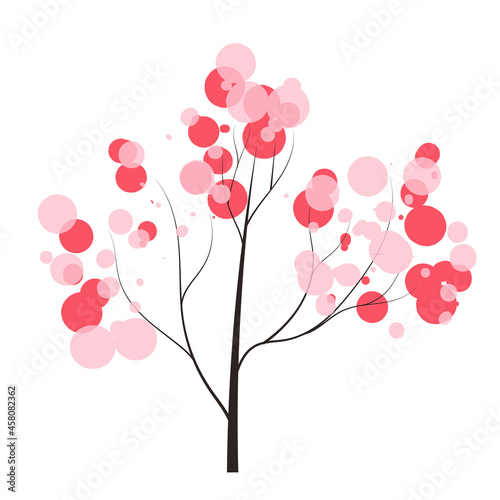 handdrawn tree with tender bubble crown spring forest doodles vector season winter, spring, summer. flat