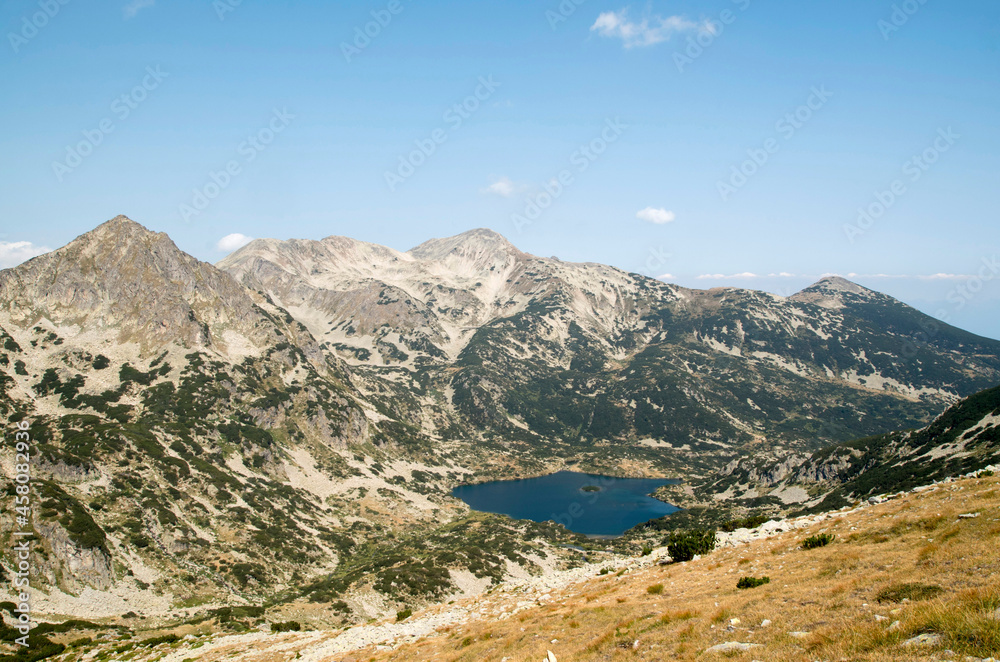 View from Jano peak to Popovo lake, mount Polejan and Jangal in Pirin National Park, Bulgaria
