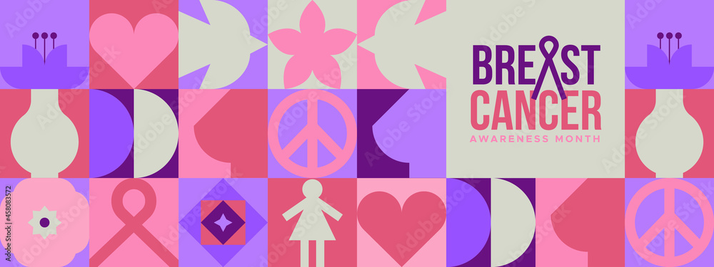 Breast Cancer month pink woman icon banner