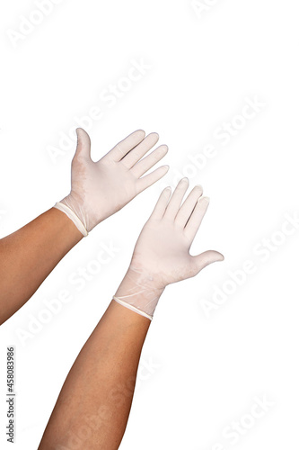 Hand with Nitrile glove , healthy concept to prevent virus and bacteria