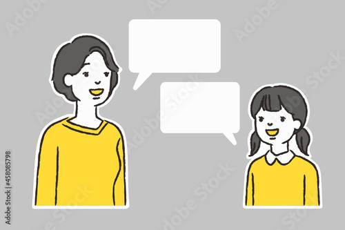 笑顔で会話をする母親と娘のイラスト