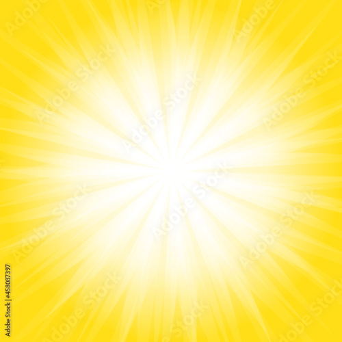 White light spread from the center on yellow background. Sunburst rays explosion banner. Sunny sunshine with radiance sunlight bright solar jpeg illustration
