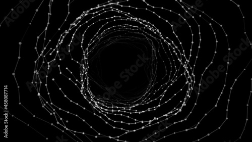Abstract wireframe tunnel. Vector wormhole. 3D portal grid. Futuristic fantasy funnel.