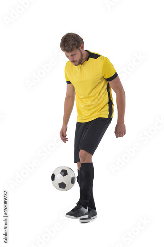 Soccer player man isolated on white