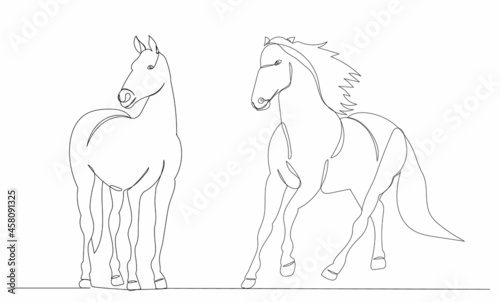 one continuous line drawing  sketch  horse
