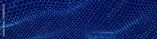 Technology background. Honeycomb concept. Big data. Hexagonal space with connected dots and lines. 3d