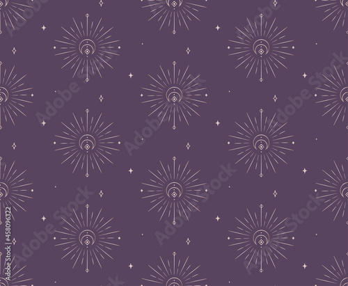 Abstract Background Seamless Pattern. Moon And Sun