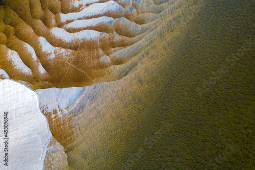 Aerial view of beaches and sand formation at river Karasjohka banks at the border of Finland and Norway photo