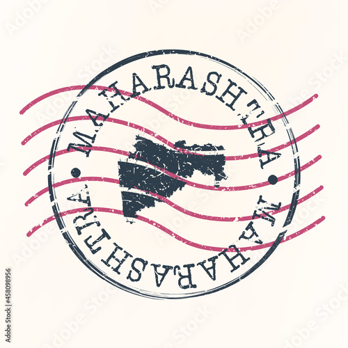 Maharashtra, India Stamp Map Postal. Silhouette. Passport Round Design. Vector Icon. Design Retro Travel National Symbol.