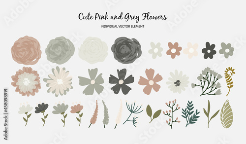 Cute Pink and Grey Flower Individual Element