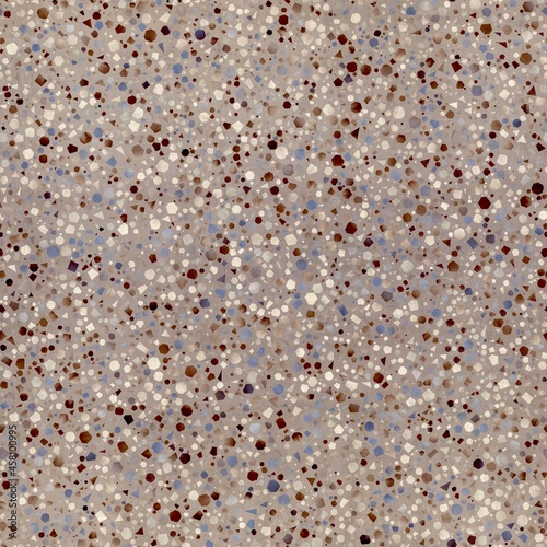 Seamless modern abstract terrazzo pattern swatch. High quality illustration. Random trendy confetti design for textile print or interior design or floor. Colorful micro speckle tile mosaic material.