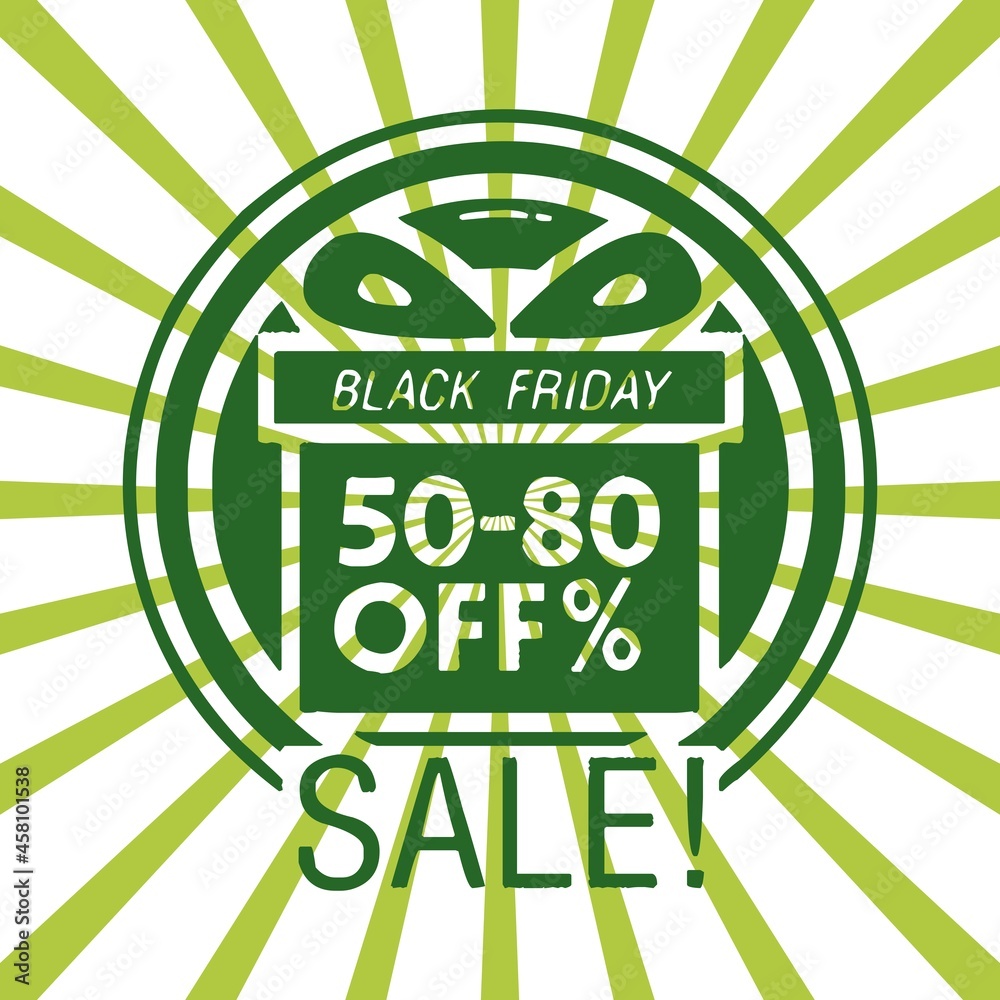 Fototapeta premium Black friday retro sales banner with sunrays, announcing discount, advertisement items, oldskool banner sunburst background