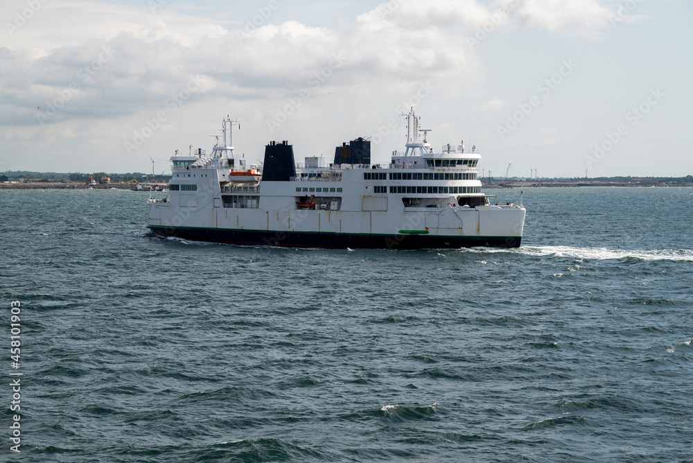 Modern ferry in traffic over the sea.