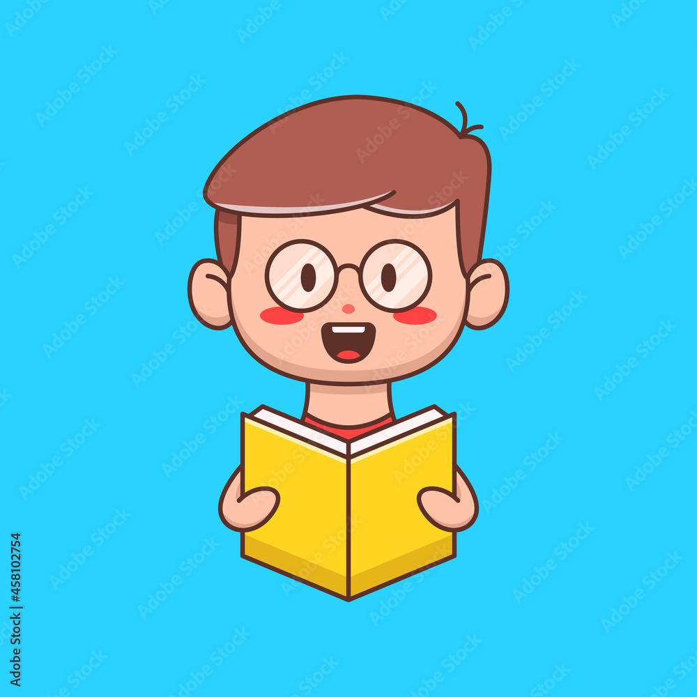 child reading book illustration in flat design child reading book illustration in flat design