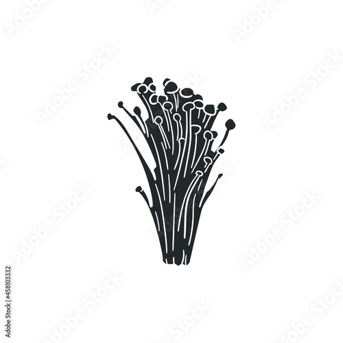 Enoki Mushroom Icon Silhouette Illustration. Japanese Fungus Vector Graphic Pictogram Symbol Clip Art. Doodle Sketch Black Sign.