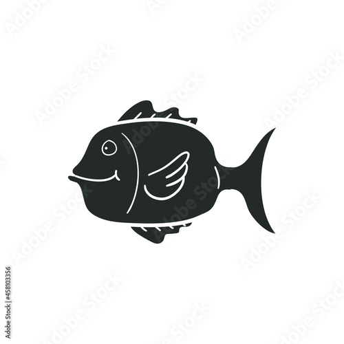Animal Fish Icon Silhouette Illustration. Sea Food Vector Graphic Pictogram Symbol Clip Art. Doodle Sketch Black Sign.