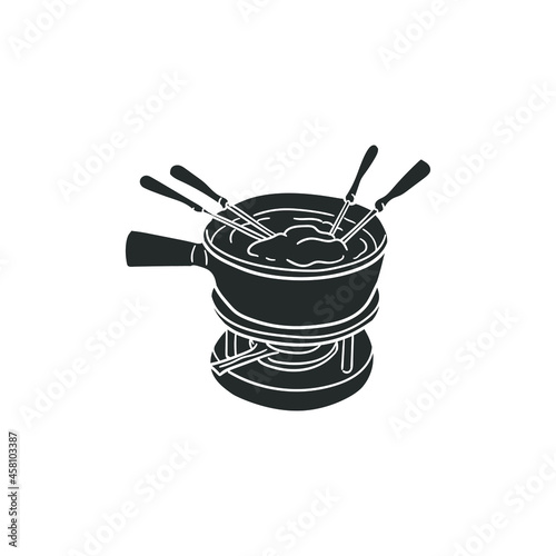 Fondue Food Icon Silhouette Illustration. Cheese Appetizer Vector Graphic Pictogram Symbol Clip Art. Doodle Sketch Black Sign.