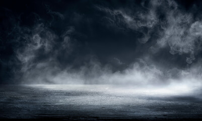 Fog In Darkness - Abstract Defocused Smoke On Wooden Table - Halloween Backdrop