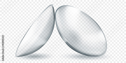 Realistic translucent contact lenses in gray color, isolated on transparent background