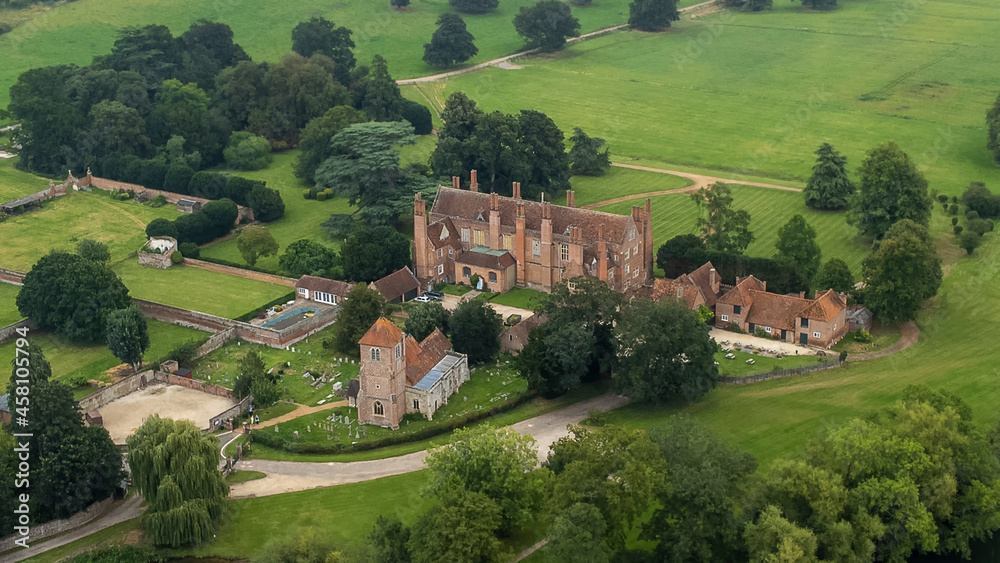 An aerial view of the village of Mapledurham in Oxfordshire, UK