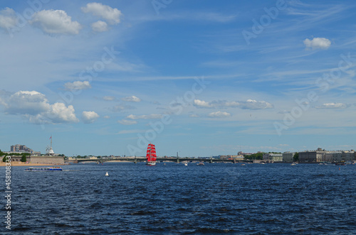 Saint Petersburg. View of the neva river. Purple sail.