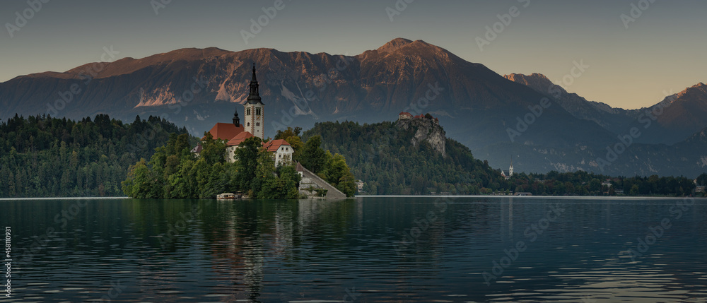 Lake Bled in Slovenia at sunset