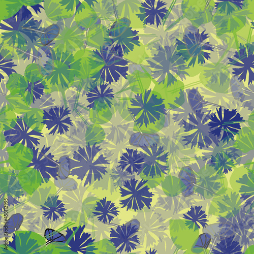 Vector Blue Flowers and leaves Summertime Texture pattern background