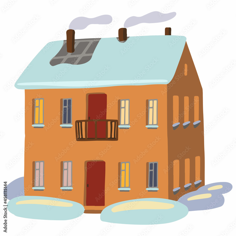 Doodle of cozy snowy apartment house in winter. Lovely building. Hand drawn  vector illustration. Simple cartoon drawing isolated on white. Single  clipart for christmas decor, sticker, design, card. Stock Vector | Adobe
