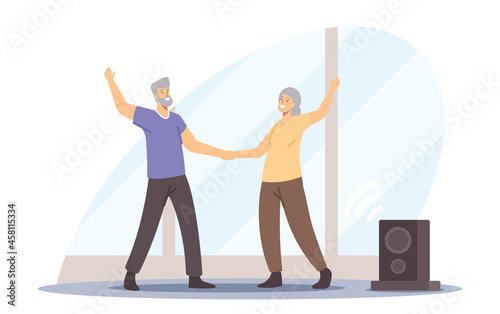 Active Senior Characters Couple Dancing Sparetime, Elderly People Happy Lifestyle, Old Man and Woman Spend Time Together