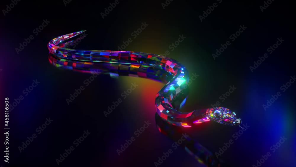 Collection of diamond animals. Crawling snake. Nature and animals concept. 3d animation of a seamless loop. Low poly
