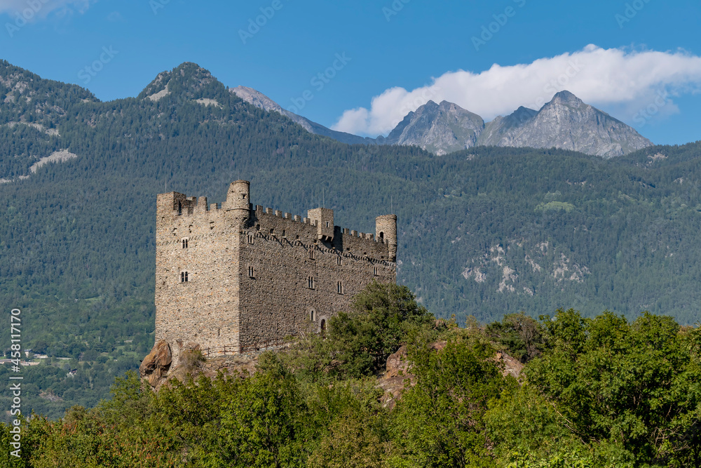 Beautiful view of the ancient castle of Ussel, Aosta Valley, Italy, surrounded by nature