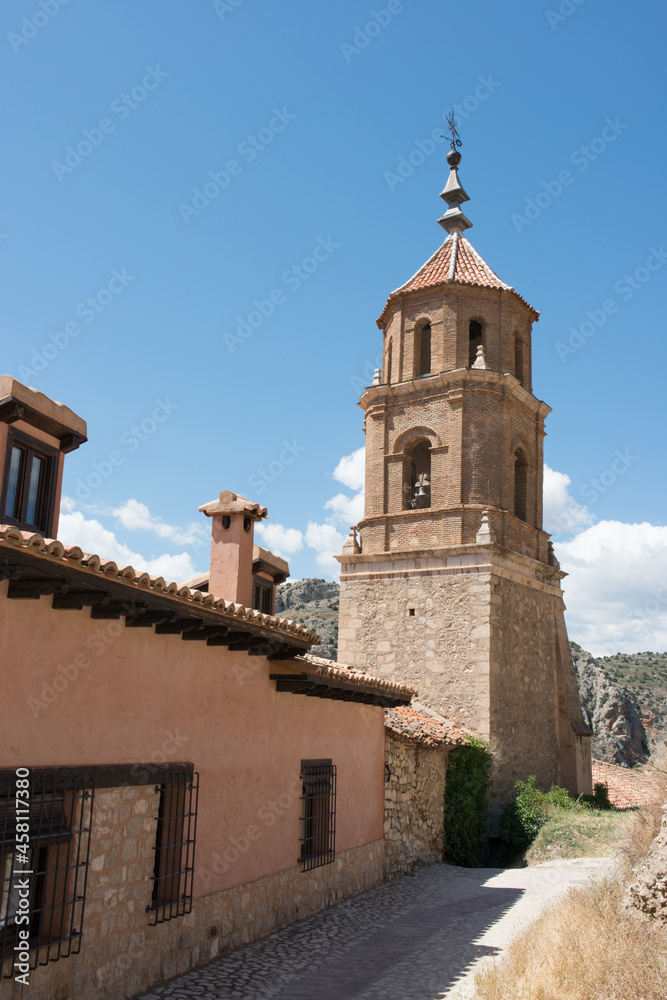 Beautiful mudejar tower. No people, sunny day. Albarracin, Teruel, Spain.Europe