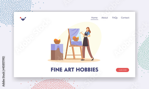 Fine Arts Hobbies Landing Page Template. Creative Occupation, Drawing Class or Workshop. Talented Artist Painting Fruits