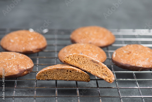 Nurnberg elisen gingerbread, traditional german christmas sweets, choated with dark chocolate photo