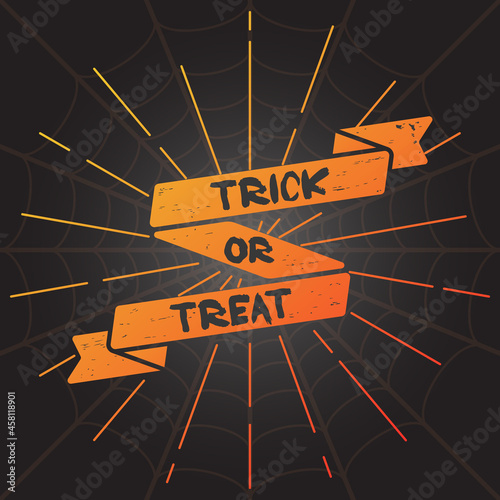 Trick or treat halloween greeting card. Vector illustration with spider web