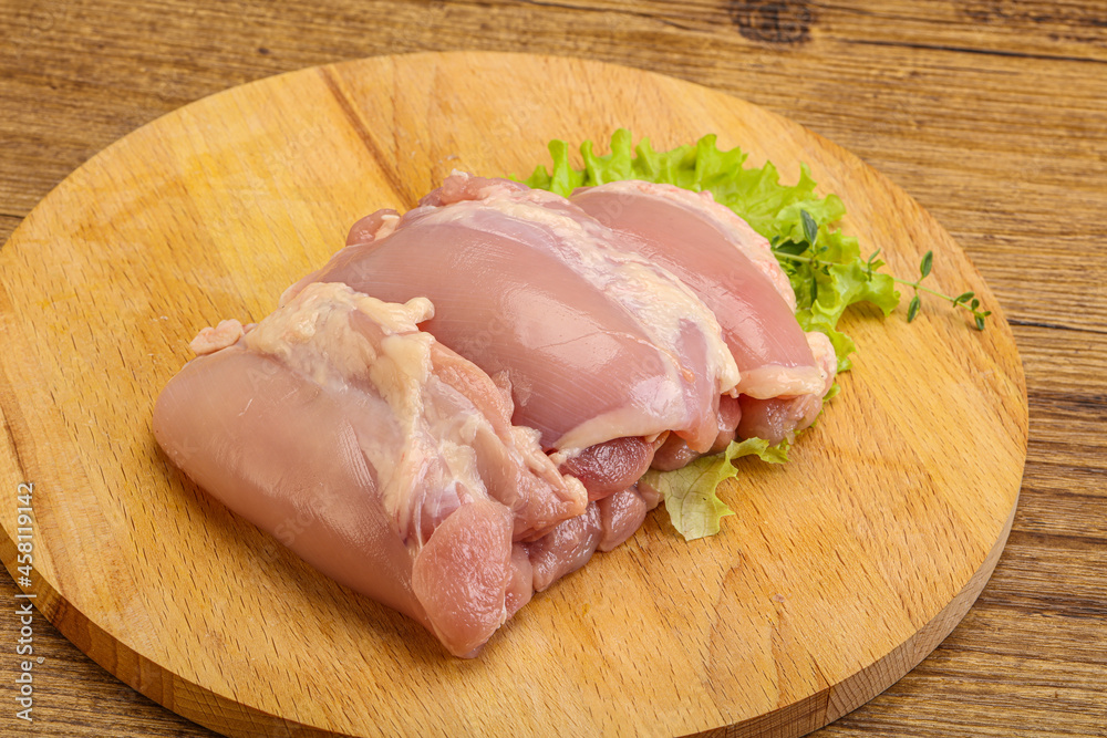 Raw chicken boneless and skinless leg