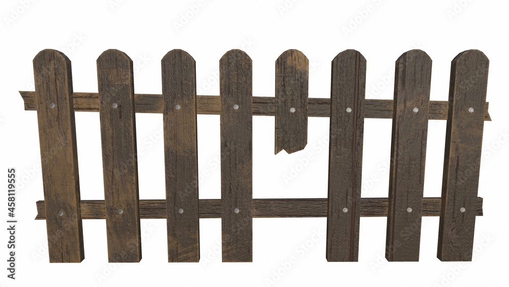 old wooden fence on a white background 3-rendering old wooden fence on a white background 3-rendering