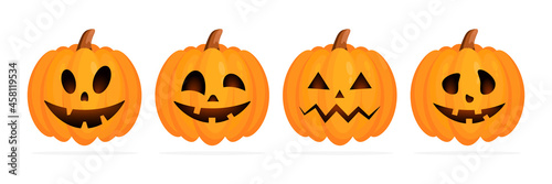 Set Halloween pumpkin with different face emotions. Cute pumpkins collection for autumn holiday. Vector isolated on white