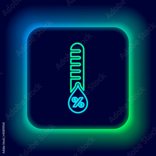 Glowing neon line Humidity icon isolated on black background. Weather and meteorology, thermometer symbol. Colorful outline concept. Vector