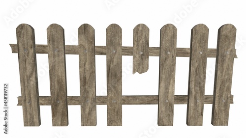 old wooden fence on a white background 3-rendering